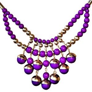 Vintage Bold & Daring Statement Bib Purple & Gold Necklace